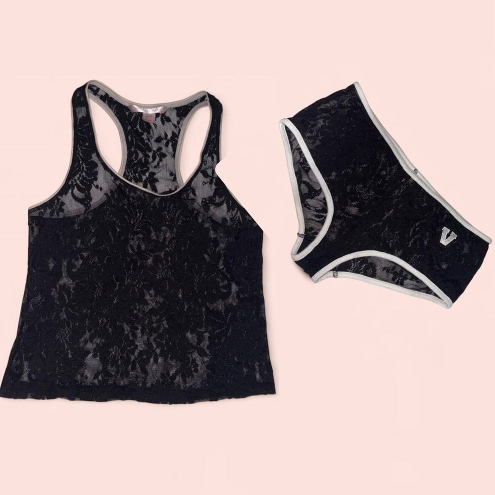 Vintage Victoria's Secret Black Lace Tank and Panty Set